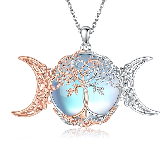 Tree of Life Necklace for Women Sterling Silver Celtic Knot Family Tree Moonstone Irish Gifts for Mom Wife Birthday Christmas