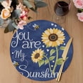 thumbnail image 3 of You Are My Sunshine Round 13 Inch Placemats Set of 8, Yellow Sunflowers Cute Bees Heart Blue HeatResistant Non Slip Place Mats for Dining Table, Wipeable Braided Kitchen Table Mats for Housewarming, 3 of 9
