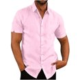 thumbnail image 2 of ZCFZJW Men's Casual Summer Button Down Linen Shirts Regular Fit Short Sleeve Cotton Beach Tops with Pocket Trendy Solid Color Hawaiian Shirts Leisure T-Shirts Pink XXXL, 2 of 6