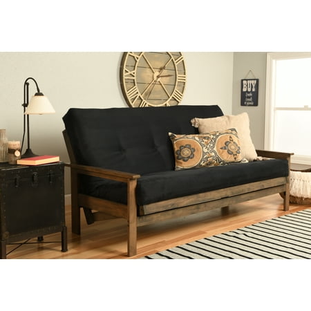 - Albany Futon in Rustic Walnut Finish, Twill Black Mattress
