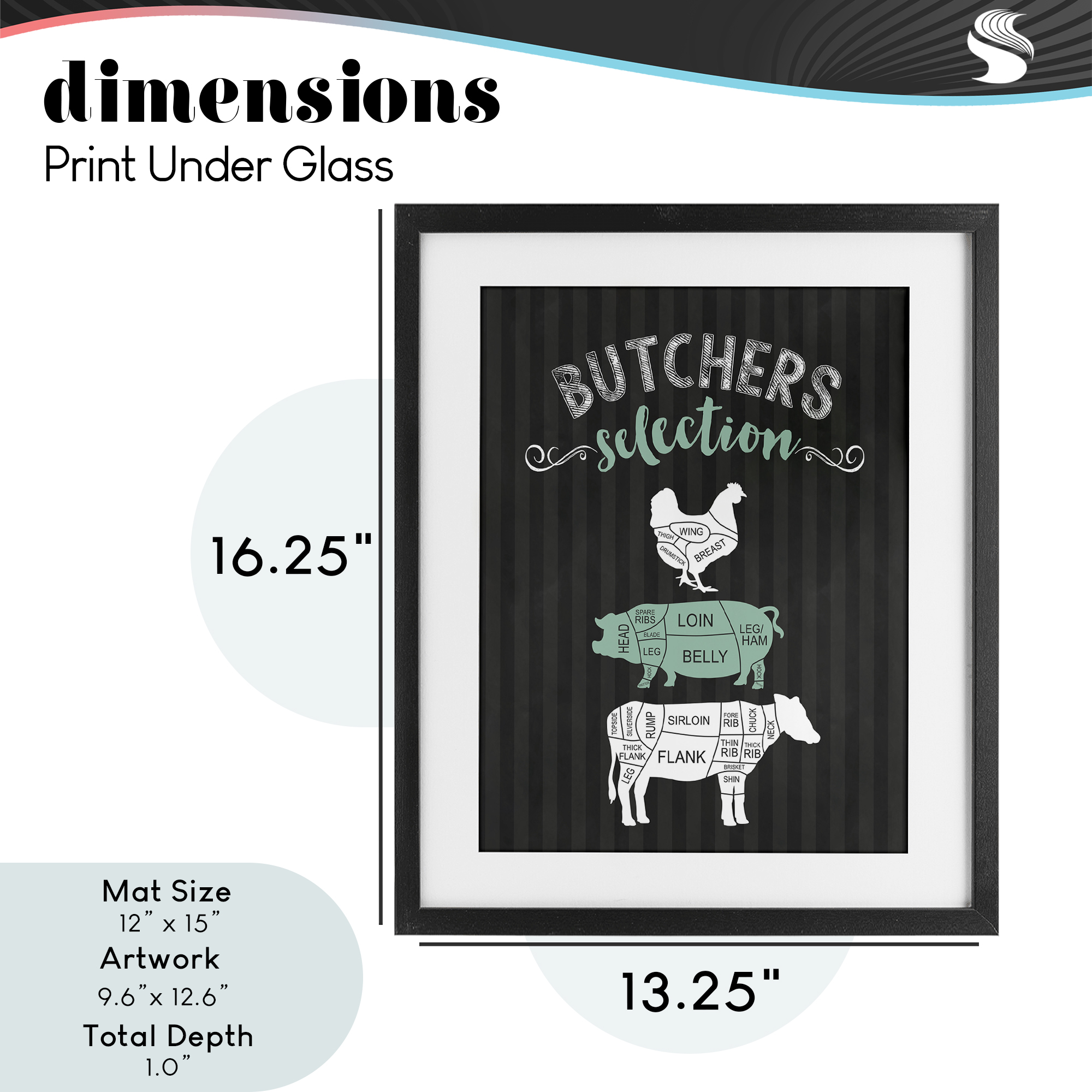 Butchers Selection Black & Green Black Framed Print Under Glass, design by Lettered and Lined