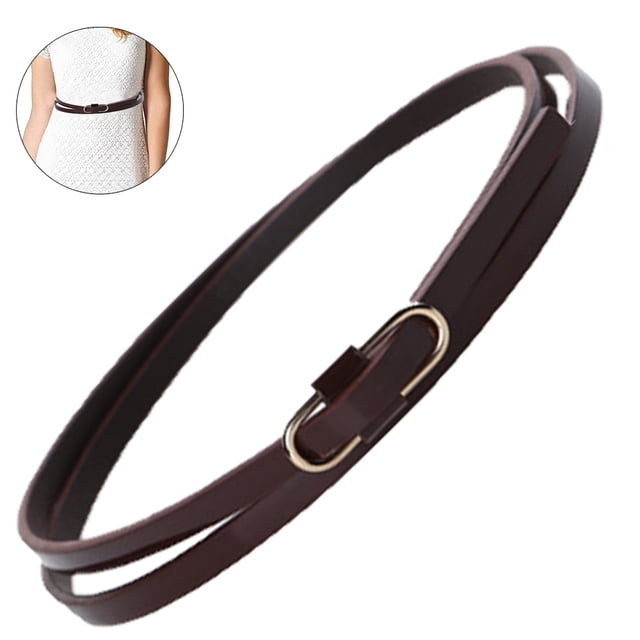 Cinturón ajustado de cuero para mujer, cinturones finos, cinturón de cuero PU extrafino con hebilla dorada para pantalones vaqueros, vestidos, café