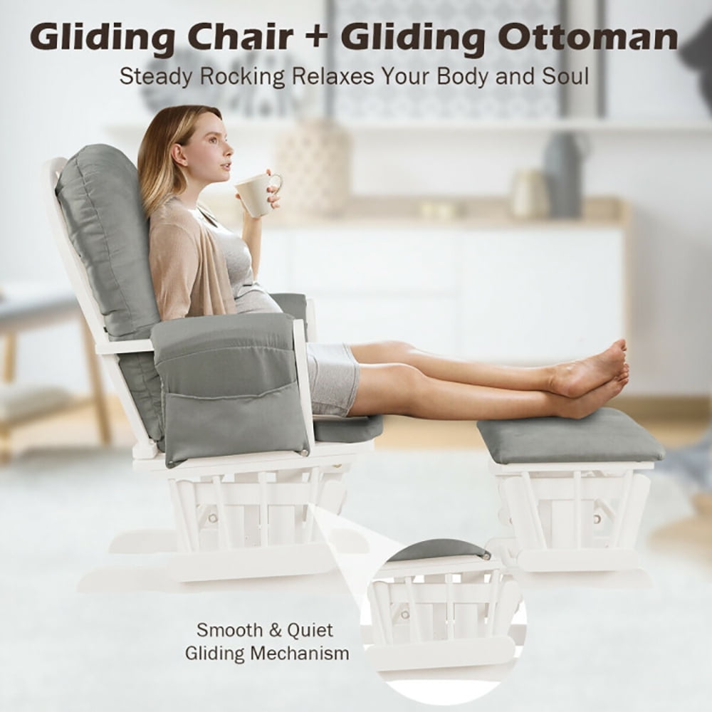 Finihen Glider and Ottoman Cushion Set, Wooden Rocking Nursery Chair with Cushioned Armrests Detachable Cushion, Upholstered Glider with Nursing Ottoman, for Napping, Nursing, Reading, Light Gray Finihen Glider and Ottoman Cushion Set, Wooden Rocking Nursery Chair with Cushioned Armrests Detachable Cushion, Upholstered Glider with Nursing Ottoman, for Napping, Nursing, Reading, Light Gray
