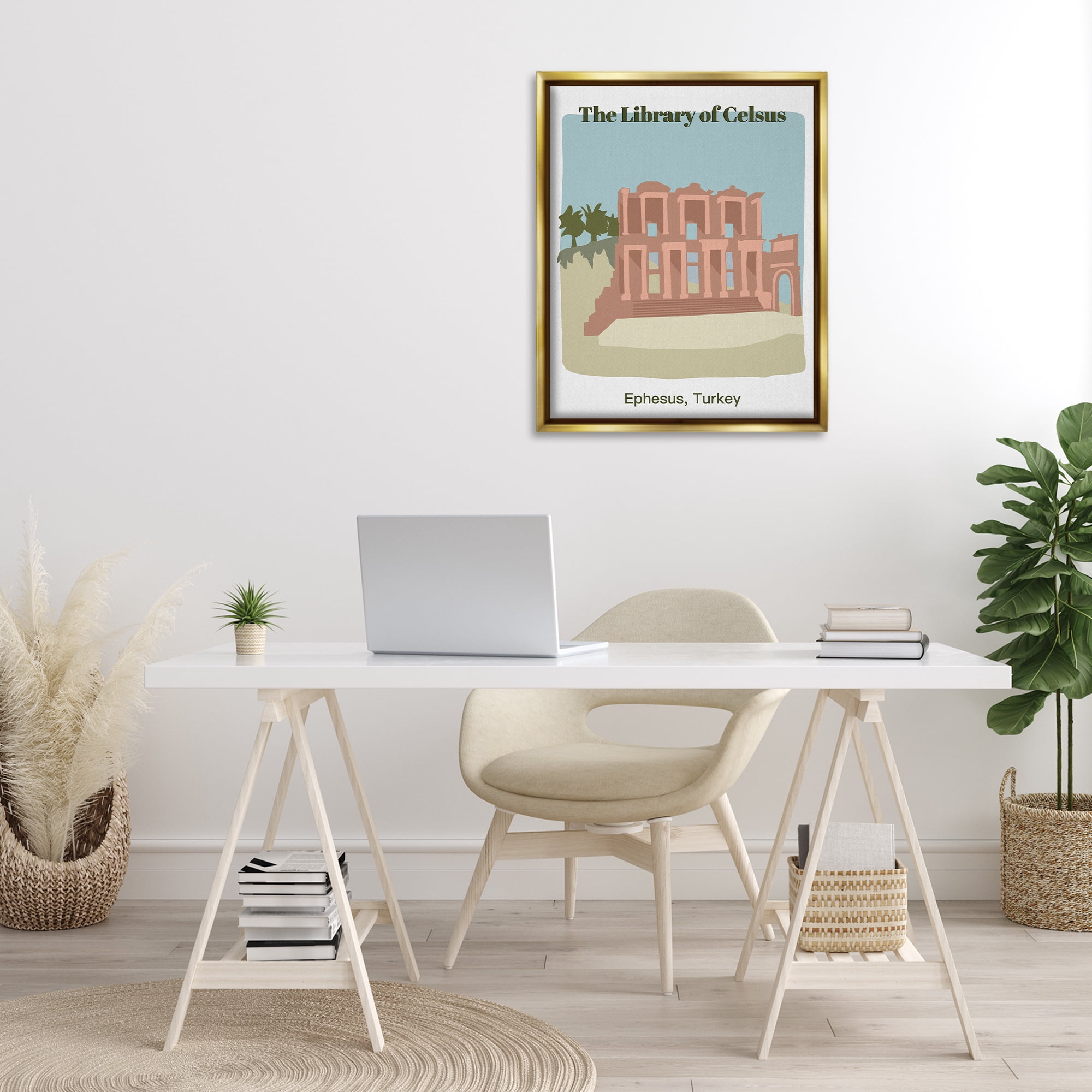 Stupell Industries Library Of Celcus Architecture Town & City Painting Gold Floater Framed Art Print Wall Art, 25 x 31