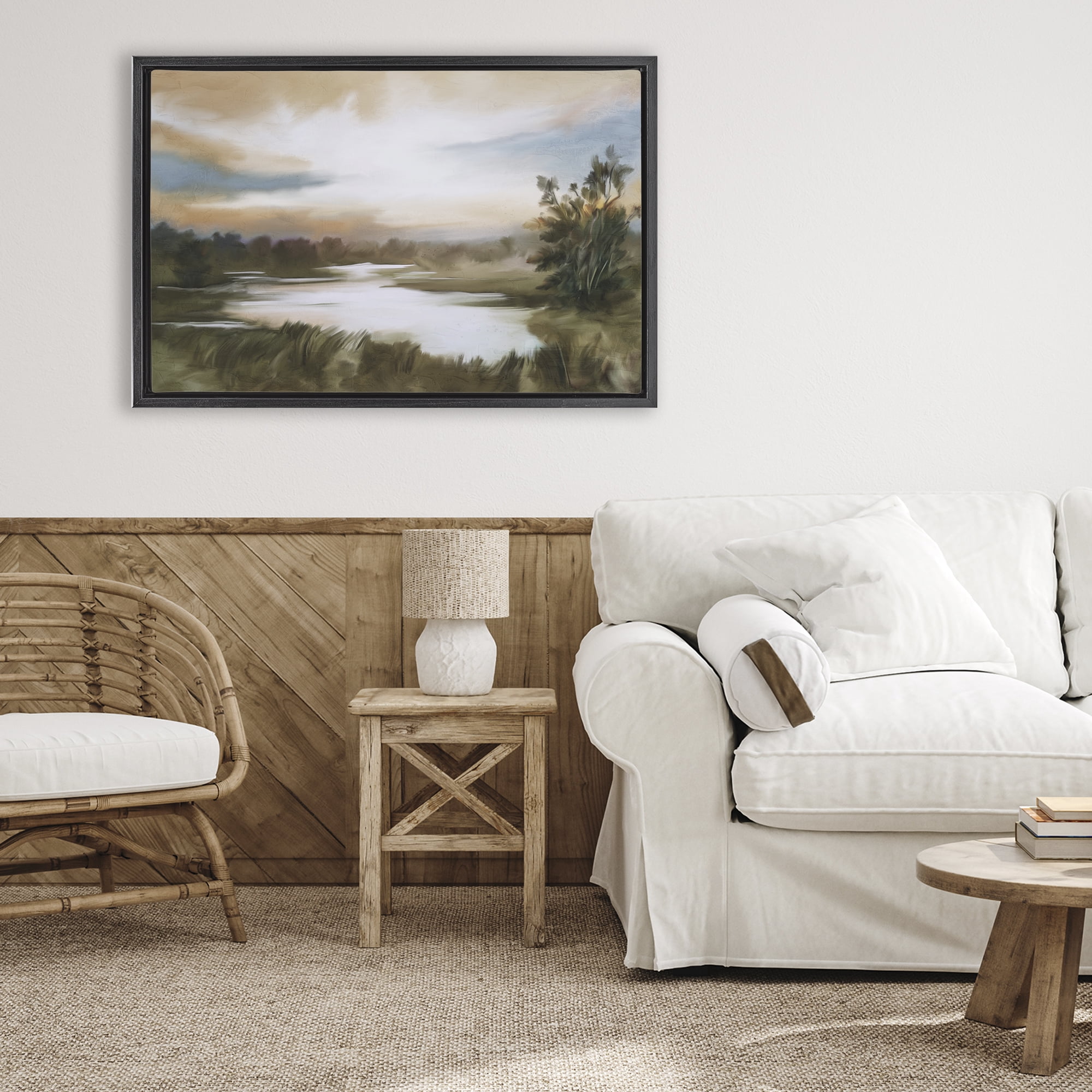 Stupell Industries Sunset Pond Countryside Black Framed Floater Canvas Wall Art, design by Kim Allen
