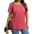 thumbnail image 2 of MOSHU Scoop Neck T-shirts for Women Short Sleeve Plus Size Tops Curved Hem Womens Shirts, 2 of 10