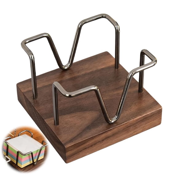 OADUKQ Sticky Note Holder, Black Walnut and Metal Desk Memo, Office Desk Organization and Home Study Use, 3.74 X 3.74 X 2.95 in