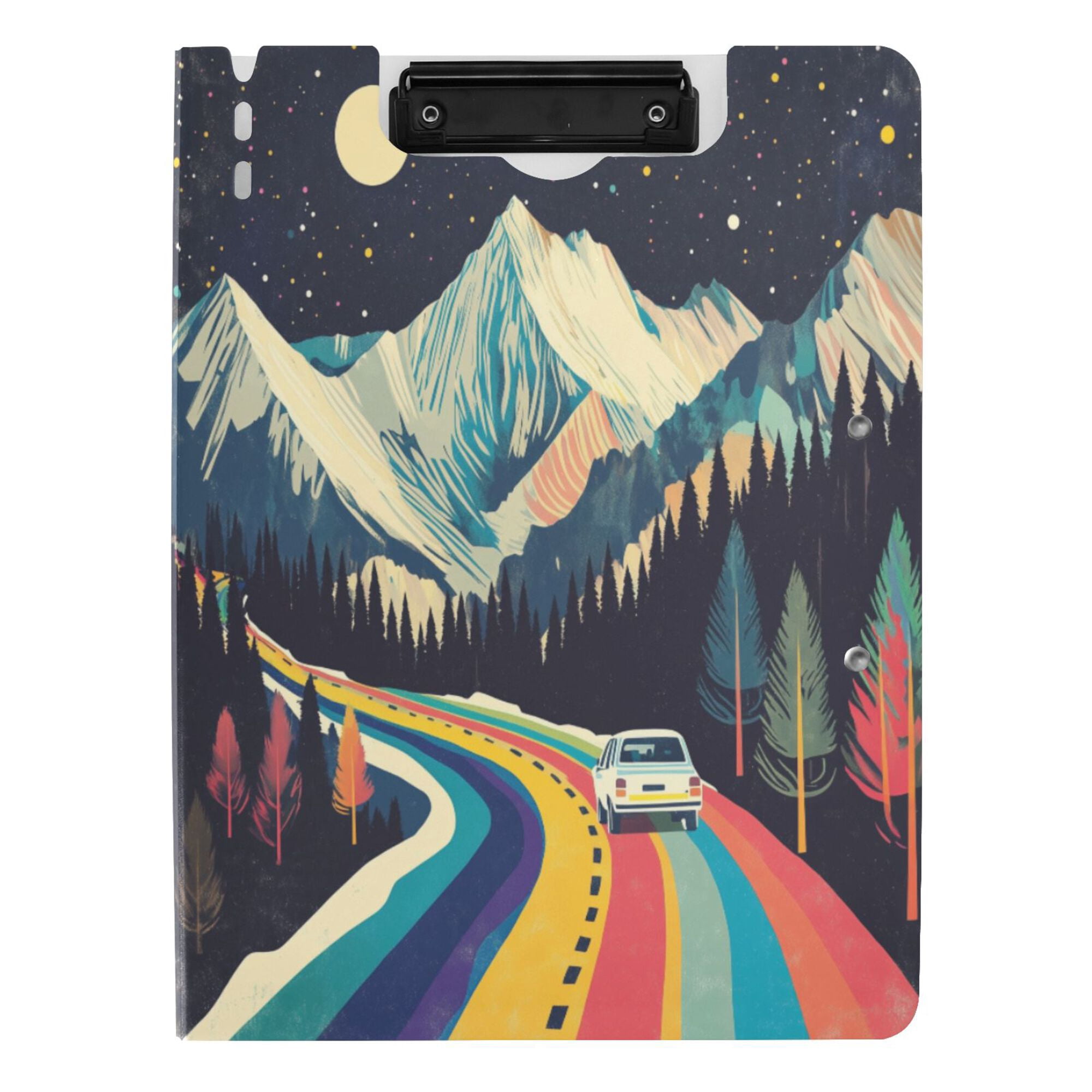 FORMRS A4 Clipboard Folder with Pen Holder Horizontal Foldable School Office Binder, Evening Mountain Road