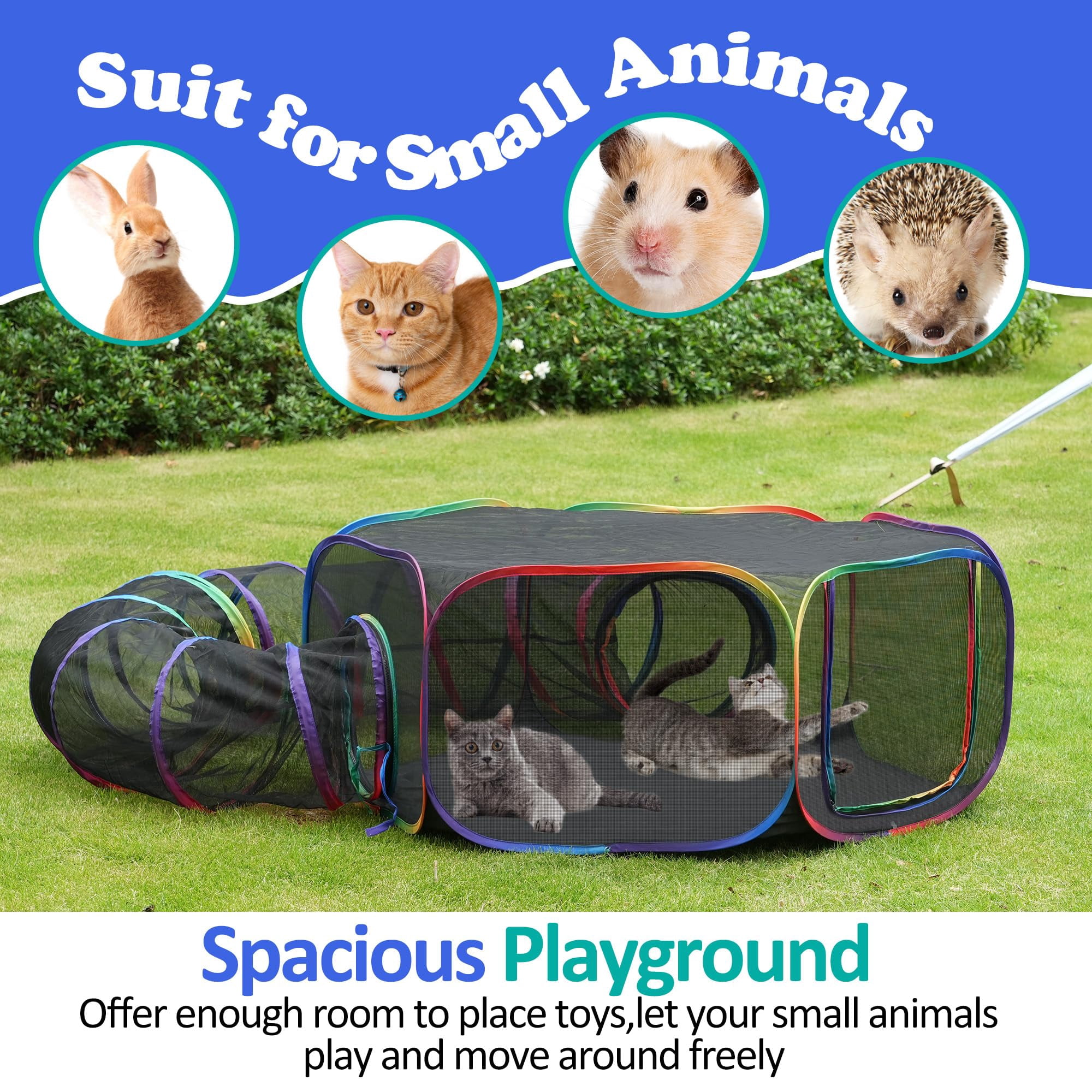 Outdoor Cat Enclosures  Portable Rainbow Catio Playground With Storage Bag & 4 Tent Stakes For Cats And Small Animals Foldable Playpen Tunnel Outside Indoor Play