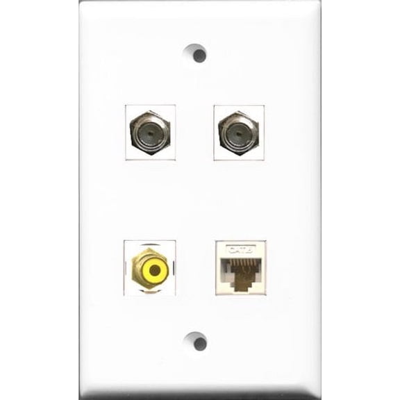 RiteAV 1 Port RCA Yellow 2 Port Coax Cable TV- F-Type and 1 Port Cat6 Ethernet White Wall Plate