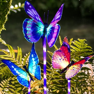 Butterfly Garden Solar Lights Outdoor, 3 Pack LED Color Changing Stake Lights, Solar Powered Optic Fiber Decorative Lighting, Yard Art, Garden Decorations, Housewarming Gifts