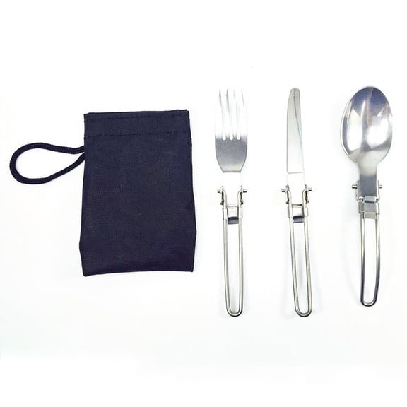 Lrdan Stainless Steel 3-Piece Folding Camping Cutlery Set – Portable Travel Utensil Kit with Spoon, Fork & Knife for Outdoor Picnic, Hiking, Backpacking