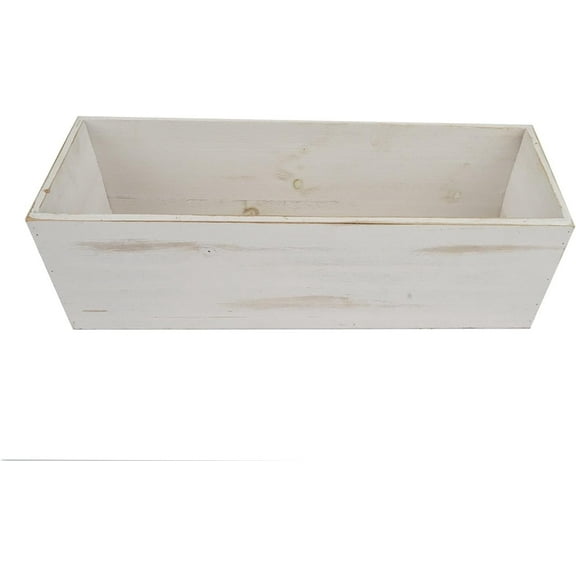 SAZYY Handcrafted Distressed Whitewash Wooden Rectangle Planter Boxes with Removable Plastic Liners | DIY Rustic Wedding Party Decor Centerpieces & Aisle Floral Holders, 18x6" White