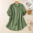 thumbnail image 2 of Vinsonshop Women Cotton Linen Embroidered Tops Peasant Tops Elegant Short Sleeve Shirts Boho Peasant Dressy Casual Loose Fit Embroidered Boho Tops Tunic Tops Womens Fashion (L-3XL), 2 of 3