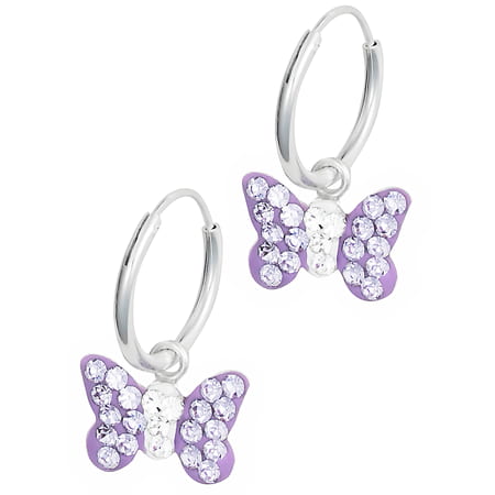 hoop hypoallergenic nickel lavender butterfly sterling earrings crystal silver
