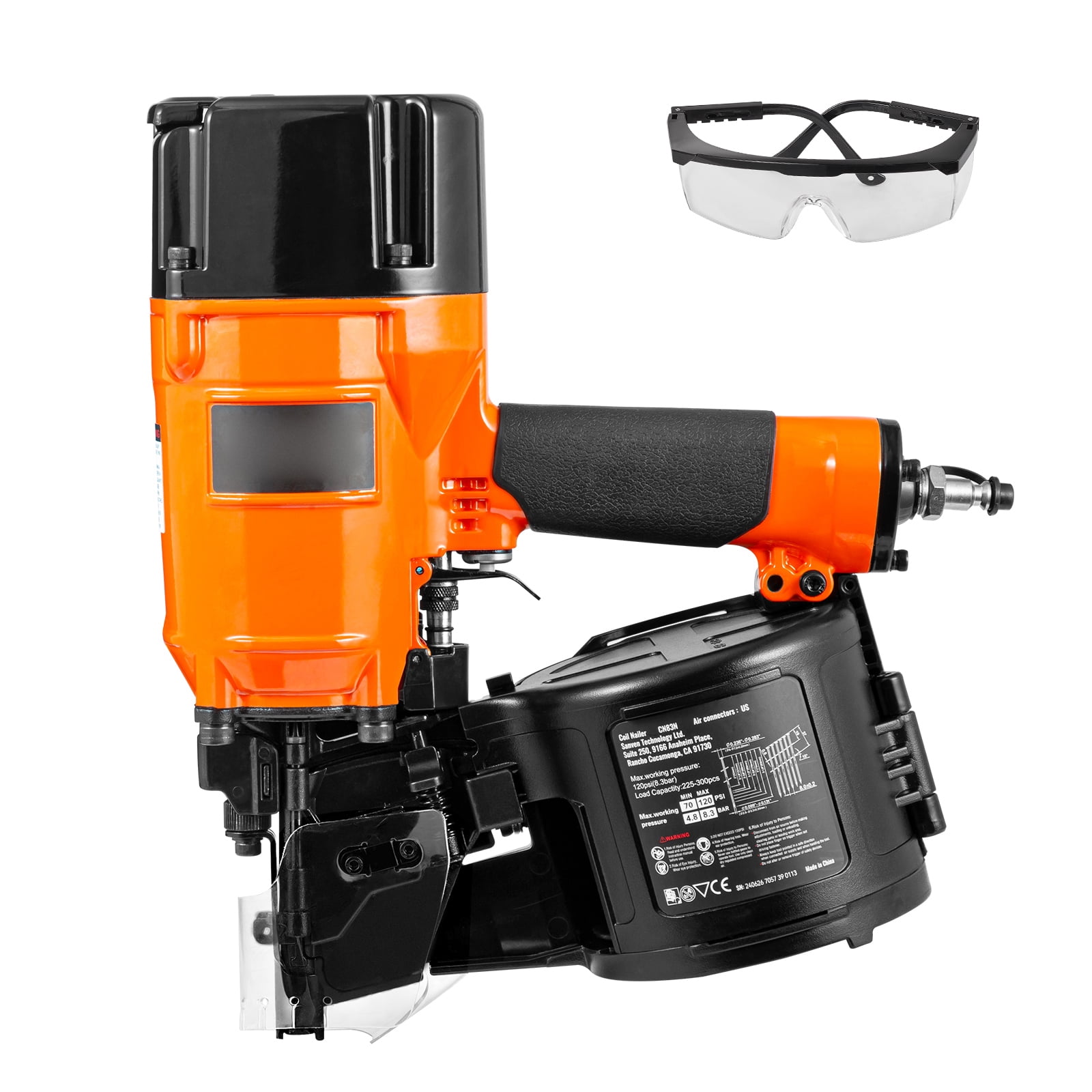 KFFKFF Pneumatic Coil Siding and Framing Nailer CN83N, Adjustable 2"-3.25" Nail Length, 15 Degree, 70-120PSI, Tool-Free Depth Setting, for Wood Fencing, Sheathing, Decking
