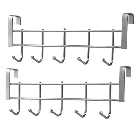 

2pcs Wall Mounted Hook Rack Over the Door Stainless Steel Hook Rack with 5 Hooks for Kitchen Toilet Bedroom Bathroom (Silver)