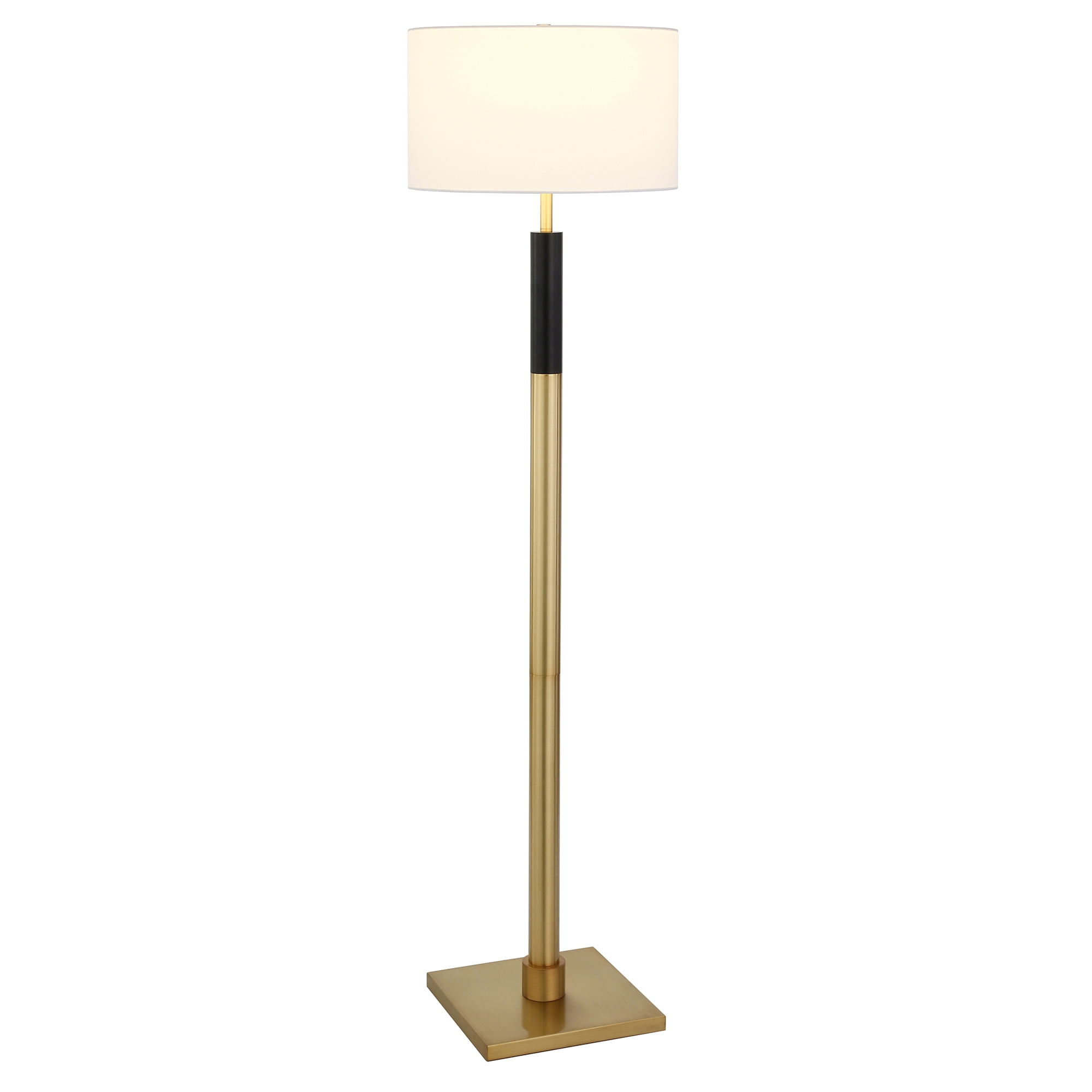 Evelyn&Zoe Teagan Two-Tone Floor Lamp with Fabric Shade, Brass/Black/White