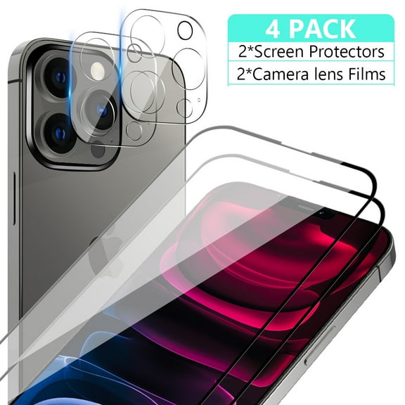 Xhy 2 Pack iPhone 14 Plus Screen Protector 6.1 Inch with 2 Pack Camera Lens Protector, HD Clear Black Border Tempered Glass 9H Hardness Scratch Resistant Bubble Free Rugged Durable Easy Installation