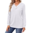 thumbnail image 2 of Fantaslook V Neck Blouses for Women Dressy Casual Tops Button Long Sleeve Shirts Trendy Fall Tops, 2 of 9
