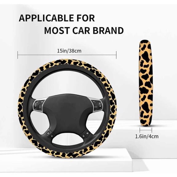 JINYUN-Leopard Print Car Steering Wheel Cover Brown and Black Steering Wheel Cover Car Decor Suitable for Most Vehicles Including Trucks and SUV