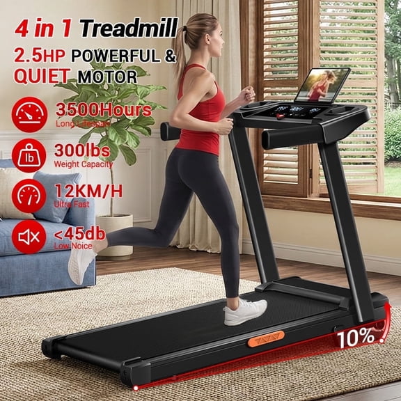 CURSOR FITNESS 4 in-1 Treadmill for home, Foldable with 10% Incline, 12 MPH Running Speed, with 3.0HP Motor , Capacity 300lbs