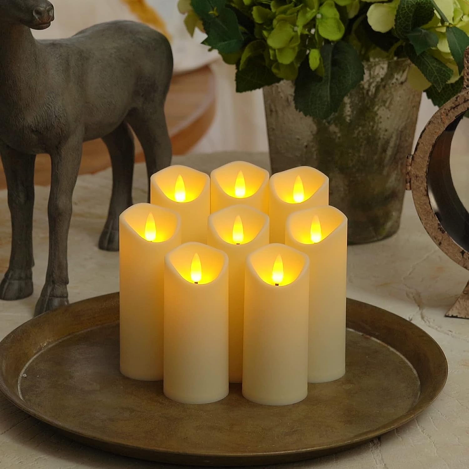 Homemory Flameless Pillar Candles Frosted Plastic LED Battery Operated Remote Control Timer 8-Count