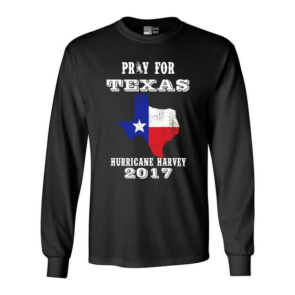 Long Sleeve Adult T-Shirt Pray for Texas Map Hurricane Harvey Survivor 2017 DT