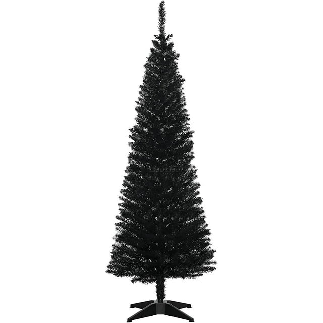 HOMCOM 5' Pencil Christmas Tree, Slim Artificial Xmas Tree with Realistic Branches, Sturdy Stand, Black