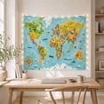 thumbnail image 5 of Bright World Map with Landmarks, Animals and Compass, Whimsical Illustration for Geography Fans, Travel Poster Decor, Housewarming Gift, Tapestry Wall Hanging for Bedroom and Living Room, 5 of 7