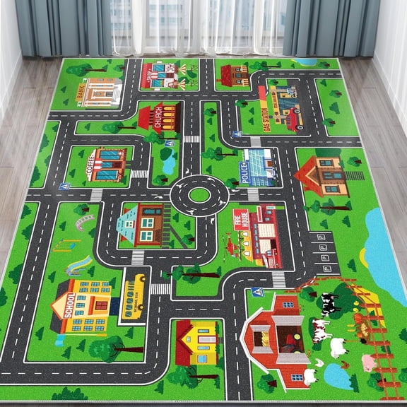 Kids Carpet Car Play Rug, (59X39.4INCH)City Life Traffic Road Kids Rug Playmat,Non Slip Children Educational Game Car Mat Area Rug for Playroom Baby Toddler Boys Bedroom Classroom