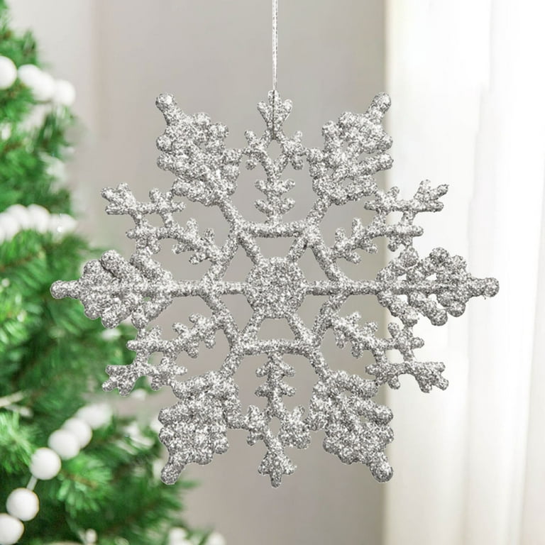 Snowflake Ornaments, 36PCS Silver Christmas Decorations Indoor Hanging  Plastic Glitter Snow Flakes 