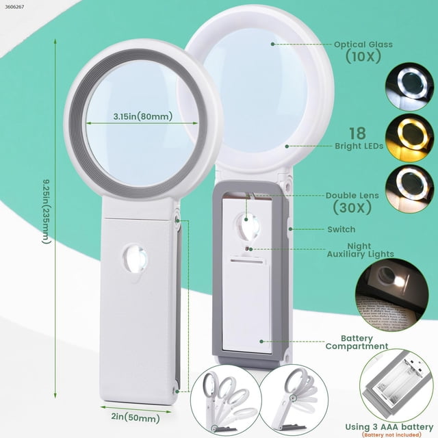 Lupa iluminada con soporte YONGSHENG 18 LED diseño plegable para trabajo cercano