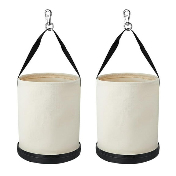 RULLINE Heavy Duty Canvas Tool Bucket with Plastic Base, 12" x 15", Portable Storage Box for Machinists/Woodworkers (2-Pack)