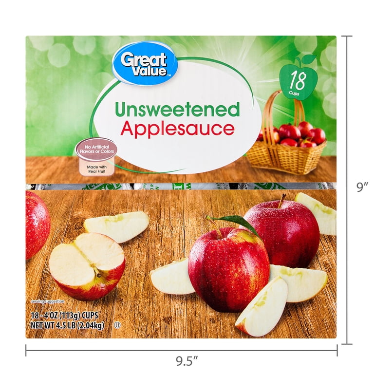 Great Value Unsweetened Applesauce, 18 Cups, Made with Real Fruit