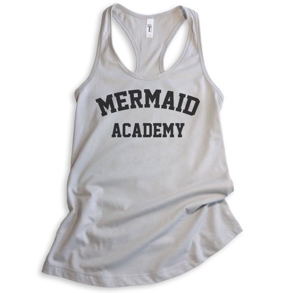 Mermaid Academy Tank Top, Ladies Racerback Tank Top, Summer Tank, Mermaid Tank, Ocean Tank, Swimming Tank, Silver Gray, Large