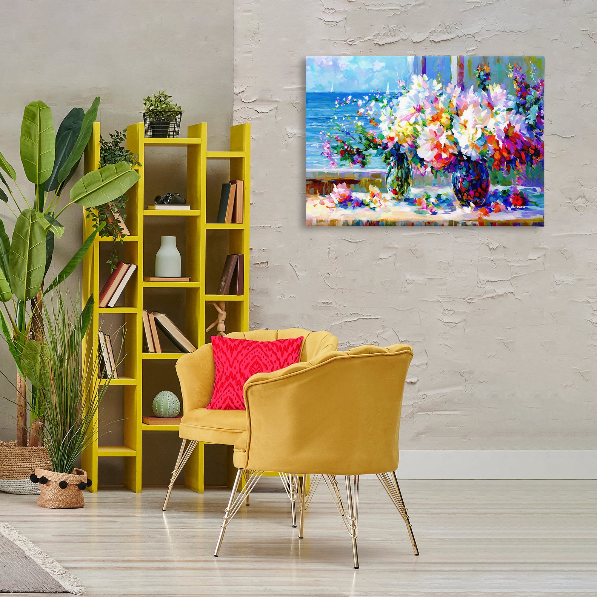 Stupell Industries Blossoms By The Sea Botanical & Floral Painting Gallery Wrapped Canvas Art Print Wall Art, 36 x 24