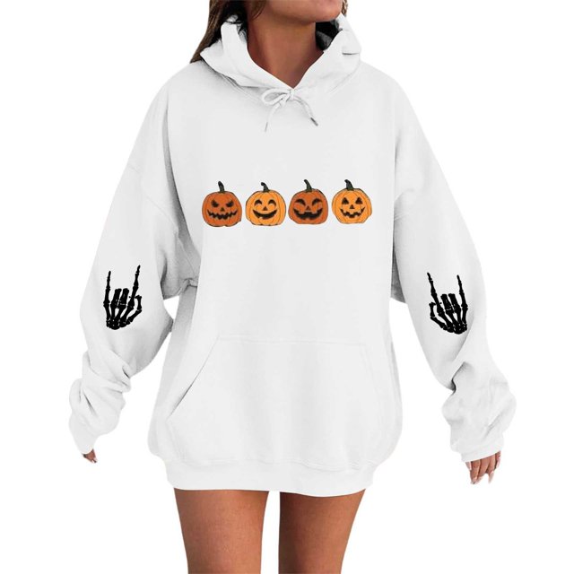 Chandail à Capuche d'Halloween pour Femmes, Chandail Confortable, Veste Imprimé Citrouille Mignonne, Design Mains, Tenue Décontractée Automne