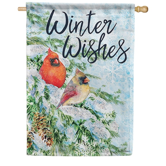 Carson House Flag - Snowy Pines & Cardinal, 28 x 40 inch Double Sided Outdoor Yard Decorative Flag