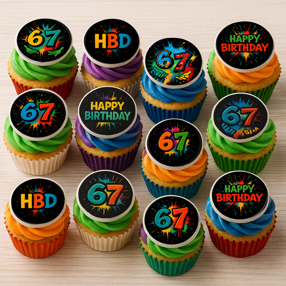 24 Edible 6-7 Cupcake Toppers | Edible Graffiti Six Seven Party Decor