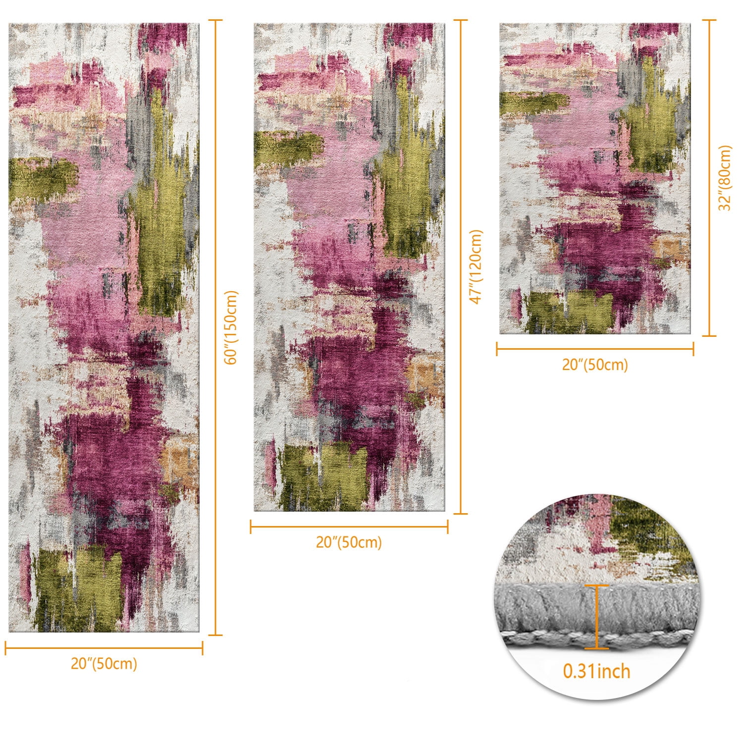 3 Piece Kitchen Rug Set, Non-Slip And Washable, Abstract Pattern Kitchen Hallway Rug, Soft And Comfortable, Suitable For Sinks, Floors, Entrances, Hallways and Bathrooms