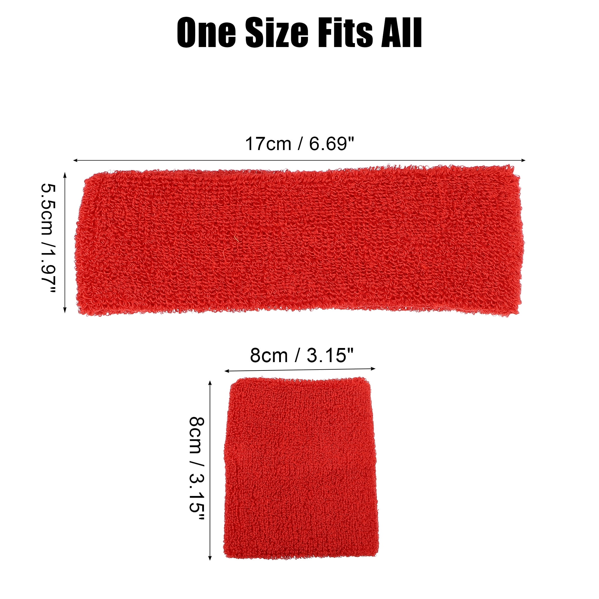 Unique Bargains 3 Pcs Sport Headband Wristband Sweatband Cotton Blend Big Red