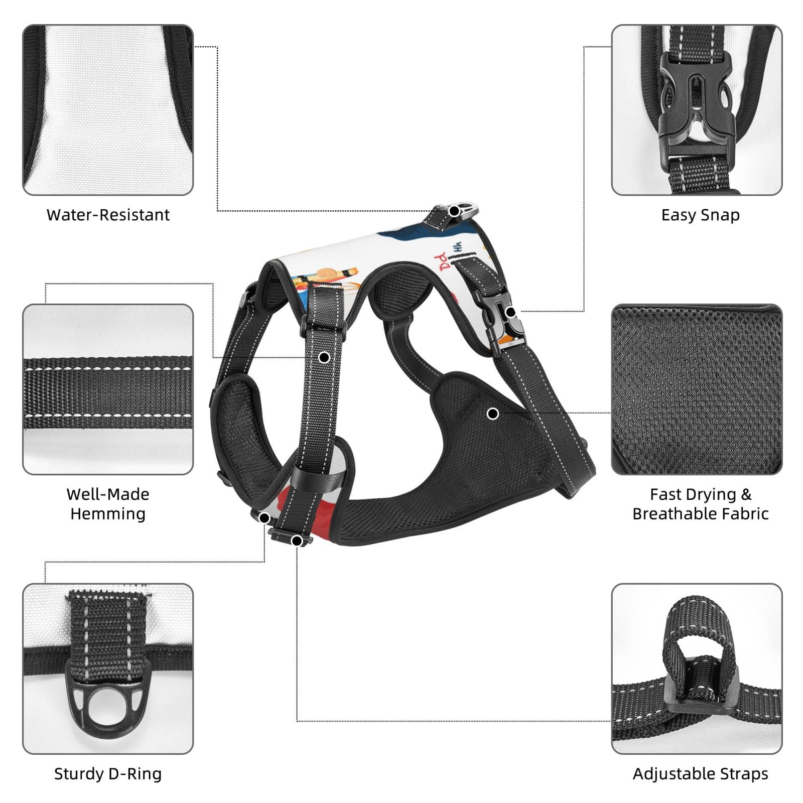 Vsdgher School Cute Gnomes Dog Harness, No-Pull Pet Harness, Dog Vest, Pet Vest for Small to Large Dogs-Medium