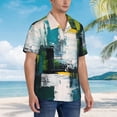 thumbnail image 3 of Sikiie Abstract Brushstrokes Green Blue Print Men's Hawaiian Shirt, Summer Beach Button Pocket Short Sleeve T-Shirt,3X-Large, 3 of 7