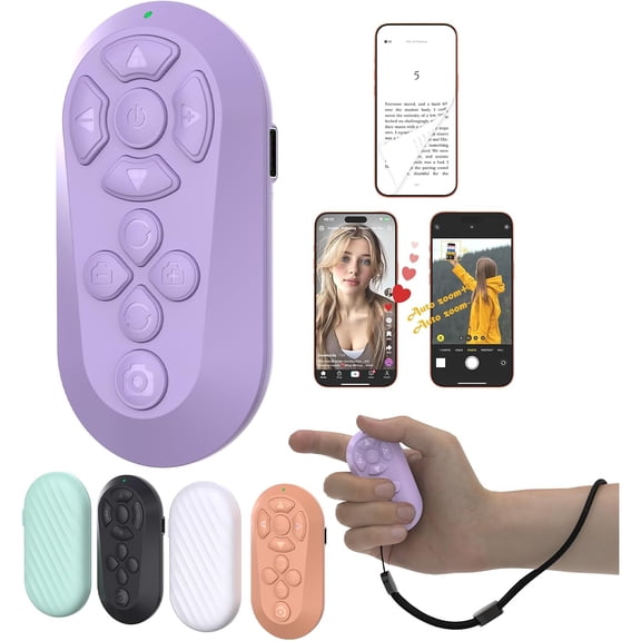 GJX Wireless Remote Controller for Bluetooth Remote Control for Tiktok Scrolling/Camera/Video Recording App (Light Purple Phone Remote)