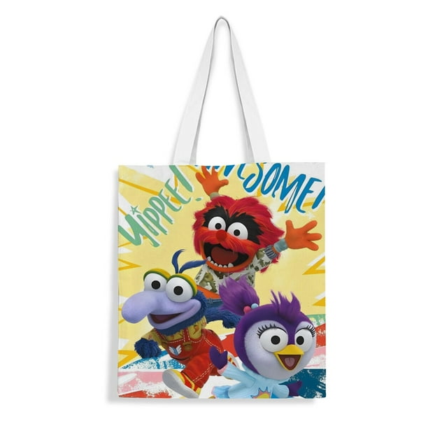 Muppet Babies Bolso de tela con estampado de lienzo para mujer, bolsa de compras reutilizable y estética, con cremallera interior, regalo para mujer,38*45cm.