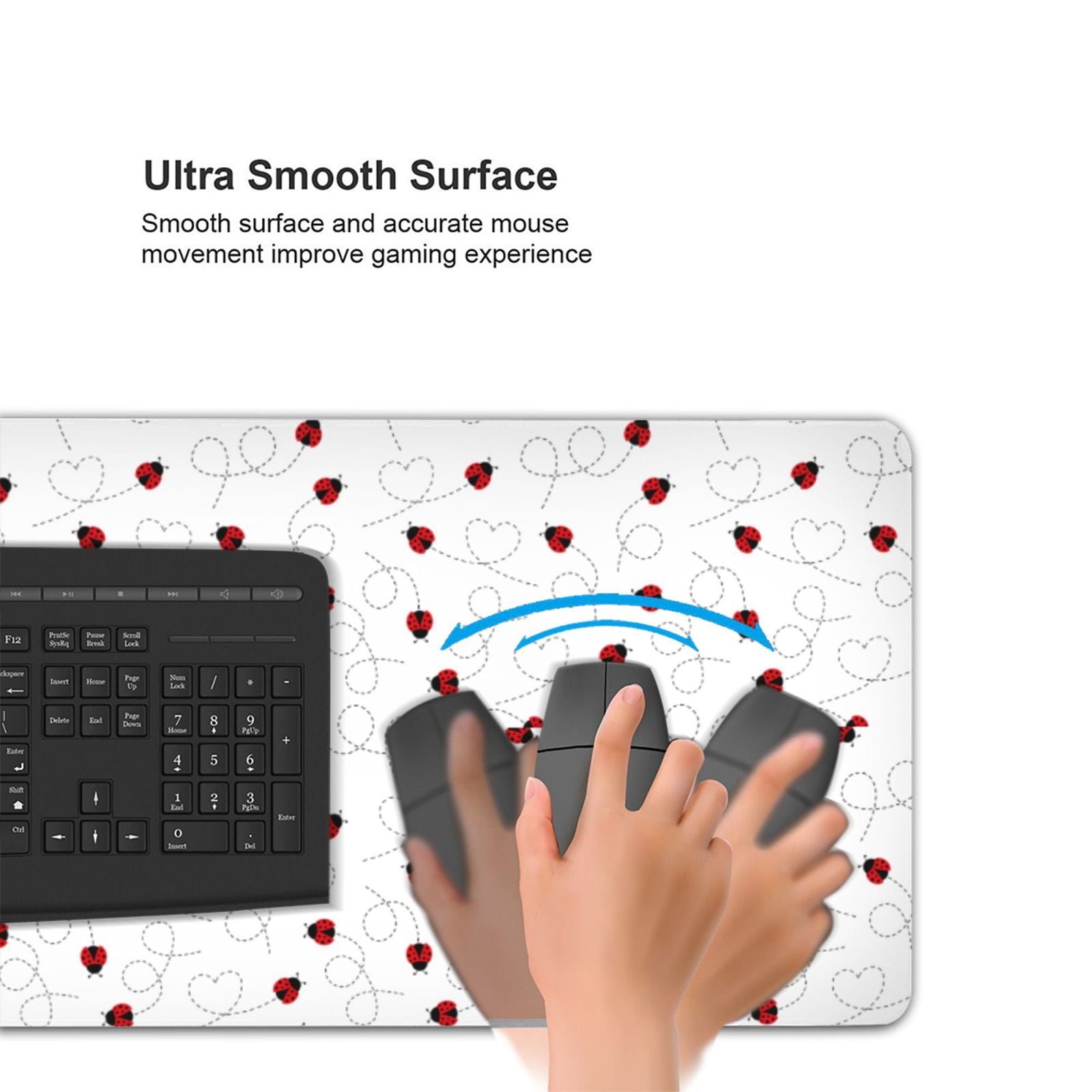 Xecao Ladybugs Flying On Dotted Route Print Large Mouse Pad, 16x35.5in Mousepad, Professional Non-Slip Rubber Base Big Mouse Pad, Mouse Pad for Gaming & Office Full Desk Mouse Pad