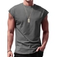 thumbnail image 3 of Doomiva Men's Sleeveless Muscle Shirts Workout Athletic Tank Tops Cap Sleeve Solid Casual T-Shirt Dark Gray XXL, 3 of 6