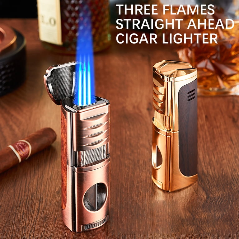 JGJJUGN Rechargeable Direct-Flame Torch Lighter, Triple Flame Butane  Lighter, 4-in-1 Compact Lighter, Stylish Metal Windproof Lighter for  Cigars, 