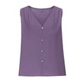 thumbnail image 4 of Gamivast Tank Top for Women Cotton Linen Sleeveless Button Up Tunic Tees Casual Loose Fit V Neck T Shirts Summer Beach Boho Tops Blouse Purple XXL Camisas Para Mujer Clearance, 4 of 7